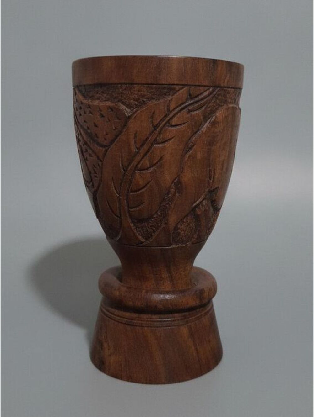 Hand Carved Wooden Goblet Vase | Boho Rustic Elephant Folk Art Decor Chalice